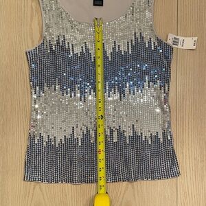 Sequin Embellished Silver and Tan Women's Top